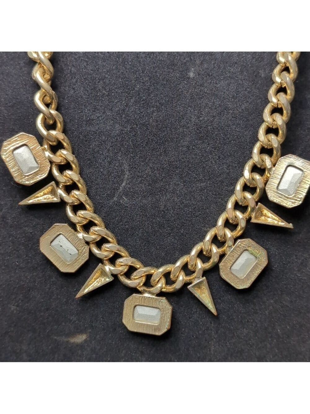 Gold and Silver Necklace with Crystal Pendants - Picture 7 of 7